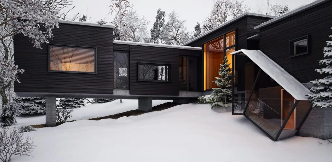 Container house in snow